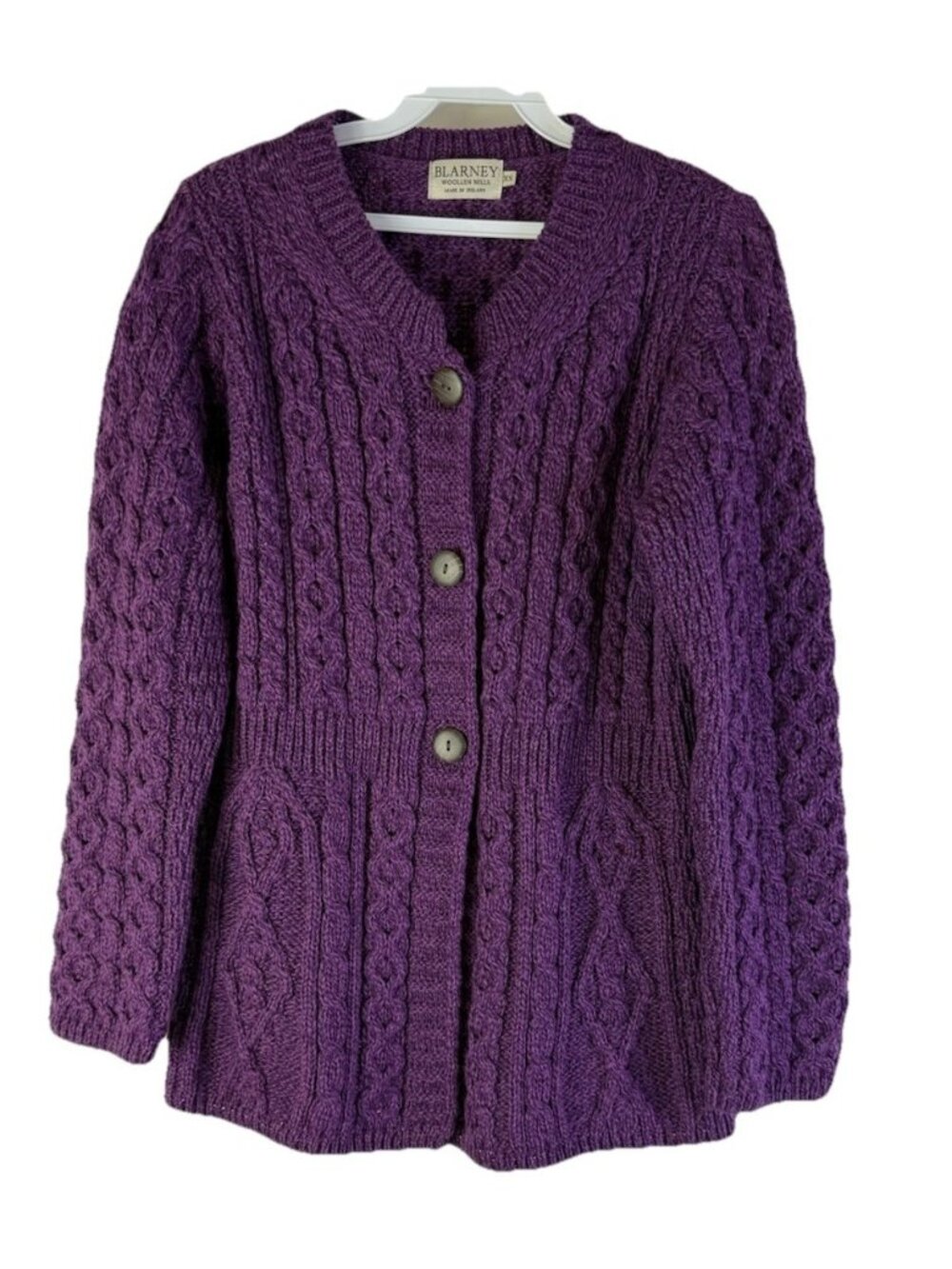 Blarney Woolen Mills Irish Wool Cable Knit Fisherman Cardigan Sweater